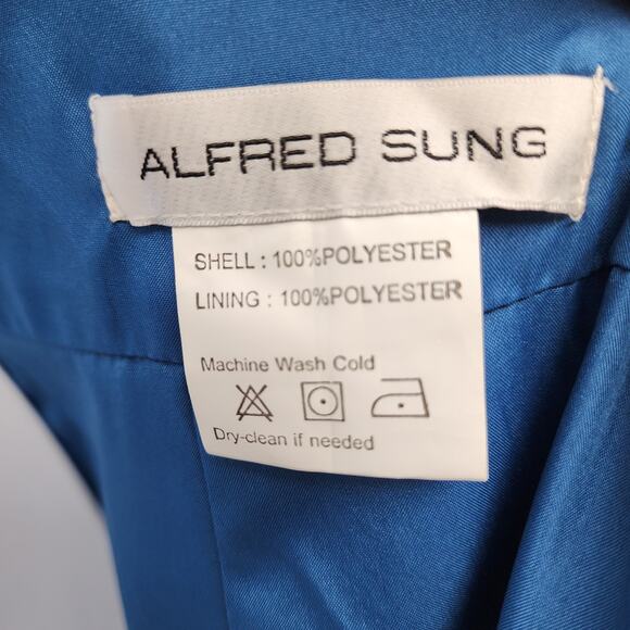 Alfred Sung D772 High Neck Cutout Satin Sleeveless Twill Dress Dusk Blue Size 14 - Picture 6 of 8
